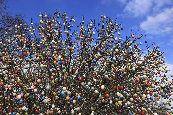 Framed Print : Many Colourful Easter Eggs on a Tree Print