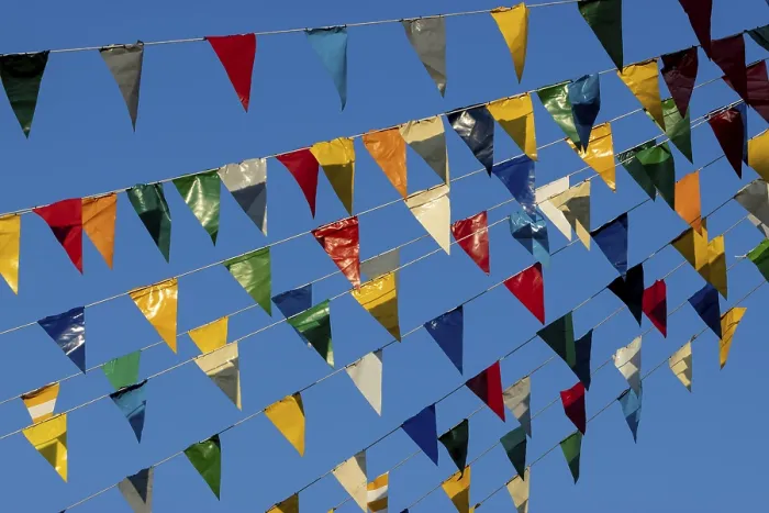 Framed Print : Colourful Triangular Flags Print, Ehingen, Germany Framed Print : Colourful Triangular Flags Print, Ehingen, Germany