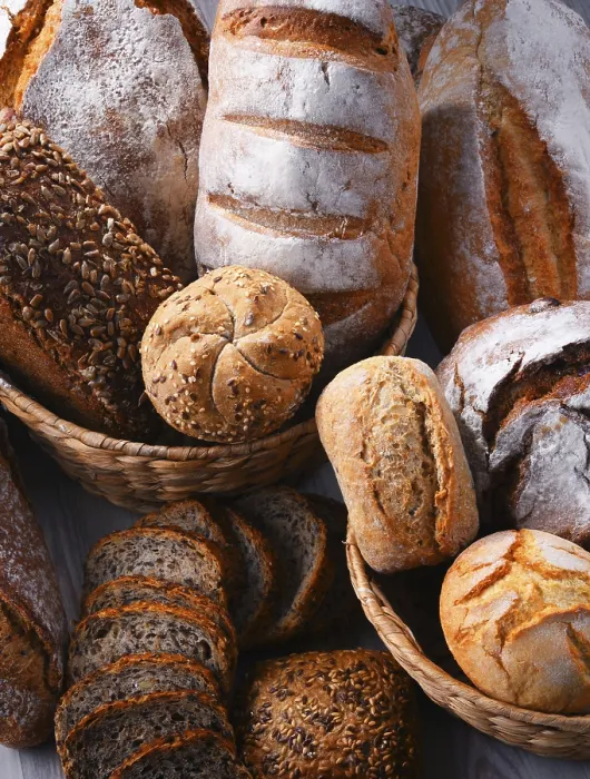 Framed Print : Composition with assorted bakery products in wicker basket Print Framed Print : Composition with assorted bakery products in wicker basket Print