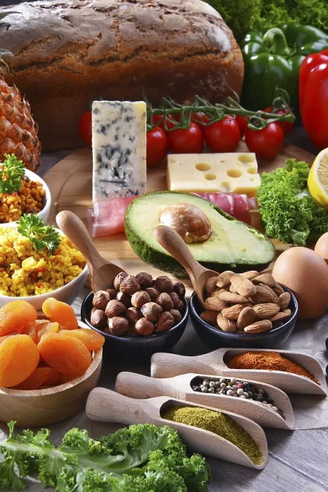 Framed Print : Composition with assorted food products on kitchen table Print Framed Print : Composition with assorted food products on kitchen table Print