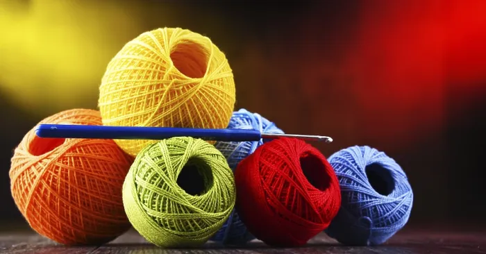Framed Print : Composition with Assorted Colored Yarns and Hook Print Framed Print : Composition with Assorted Colored Yarns and Hook Print