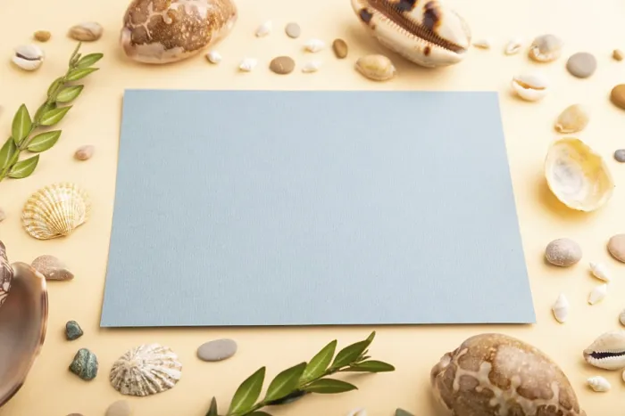 Framed Print : Composition with Blue Paper Sheet Print - Still Life Mockup