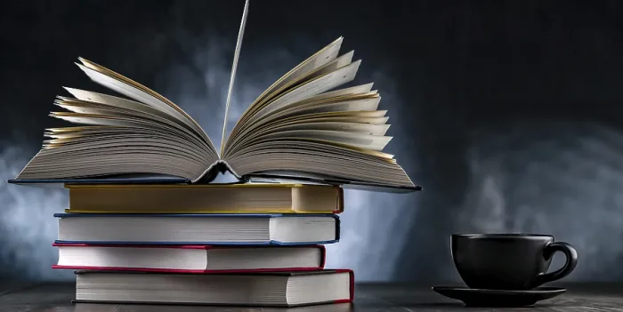 Framed Print : A Composition with Books and a Cup of Coffee Print Framed Print : A Composition with Books and a Cup of Coffee Print