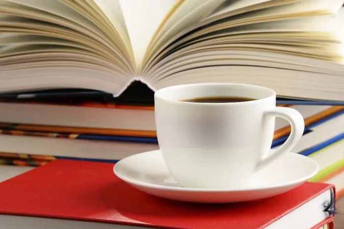 Framed Print : Composition with Books and Cup of Coffee Print Framed Print : Composition with Books and Cup of Coffee Print