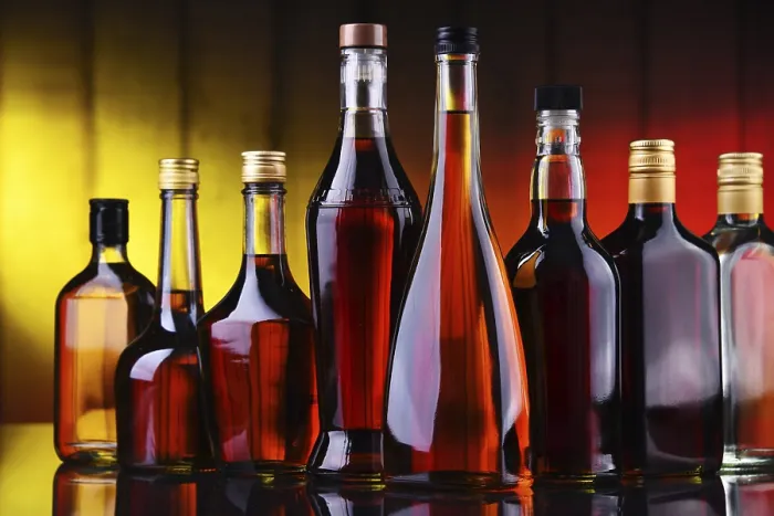 Framed Print : Composition with bottles of assorted alcoholic beverages Print Framed Print : Composition with bottles of assorted alcoholic beverages Print
