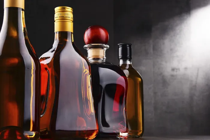 Framed Print : Composition with Bottles of Assorted Alcoholic Beverages Print Framed Print : Composition with Bottles of Assorted Alcoholic Beverages Print