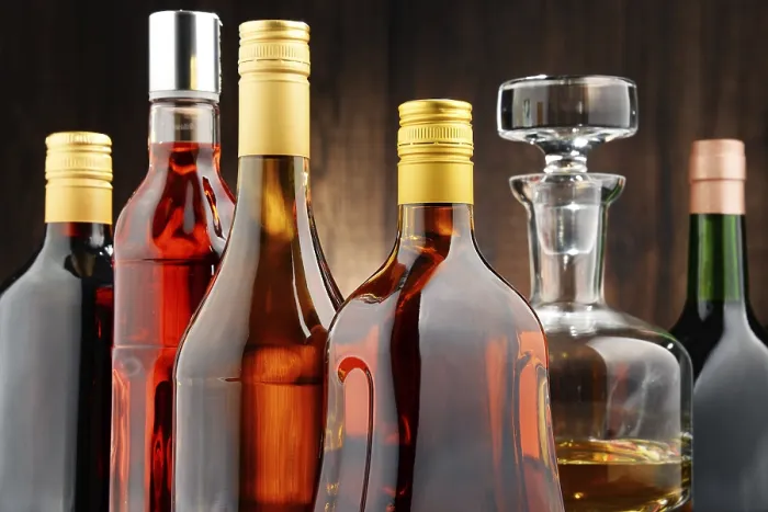 Framed Print : Composition with Bottles of Assorted Alcoholic Beverages Print Framed Print : Composition with Bottles of Assorted Alcoholic Beverages Print