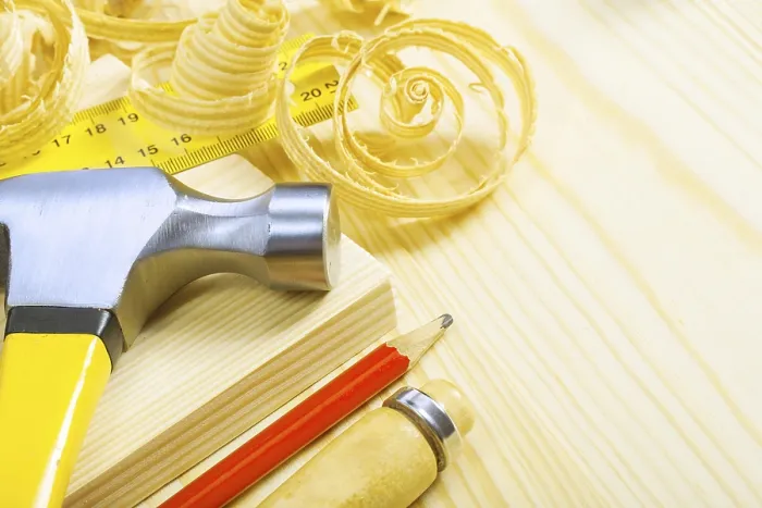 Framed Print : Composition of carpentry tools on pine boards Print Framed Print : Composition of carpentry tools on pine boards Print
