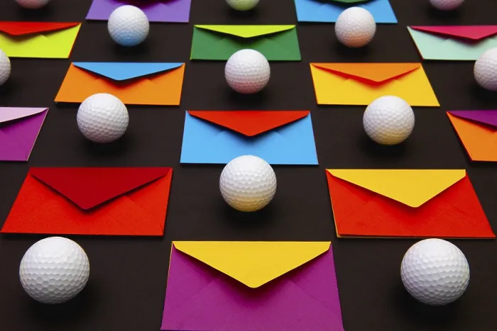 Framed Print : Composition with Colored Envelopes and Golf Balls Print Framed Print : Composition with Colored Envelopes and Golf Balls Print