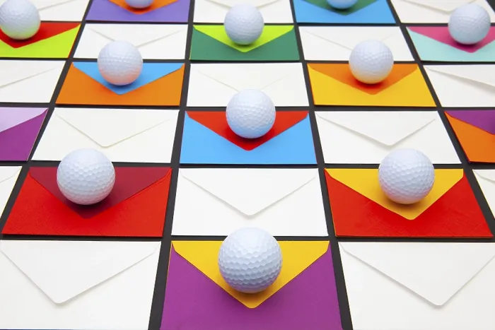 Framed Print : Composition with Colored Envelopes and Golf Balls Print Framed Print : Composition with Colored Envelopes and Golf Balls Print