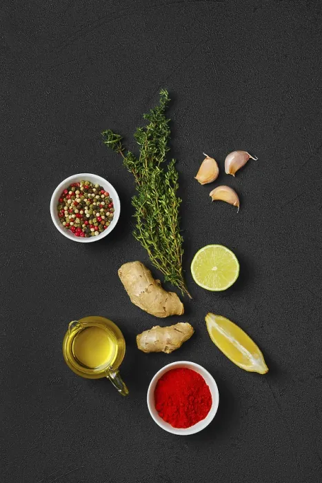 Framed Print : Composition with Condiments Print on Black Background Framed Print : Composition with Condiments Print on Black Background