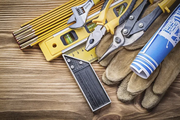 Framed Print : Composition of Construction Tools Print on Old Wooden Panel Framed Print : Composition of Construction Tools Print on Old Wooden Panel