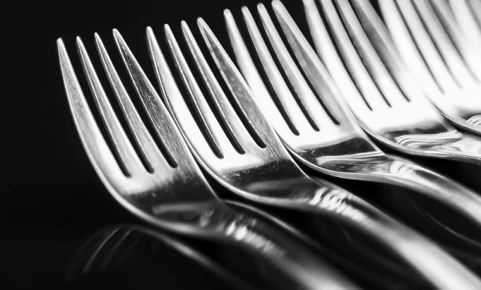 Framed Print : Composition of Forks on Black Background Print