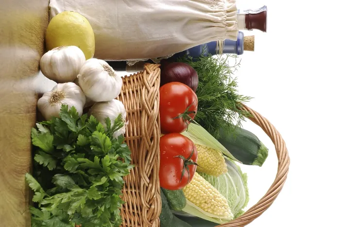Framed Print : Composition with Raw Vegetables and Wicker Basket Print