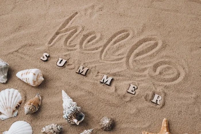 Framed Print : Composition with Text HELLO SUMMER Seashells Print Framed Print : Composition with Text HELLO SUMMER Seashells Print