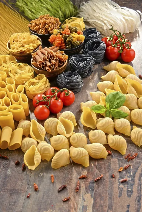 Framed Print : Composition with Variety of Pasta on Kitchen Table Print Framed Print : Composition with Variety of Pasta on Kitchen Table Print