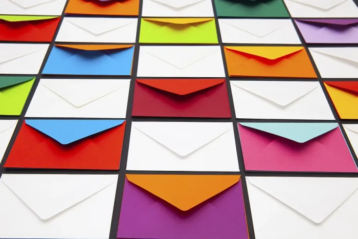 Framed Print : Composition with White and Colored Envelopes Print Framed Print : Composition with White and Colored Envelopes Print