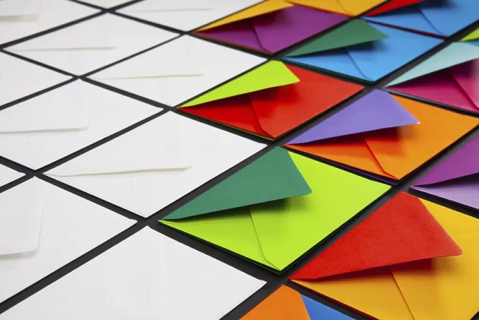 Framed Print : Composition with White and Colored Envelopes Print