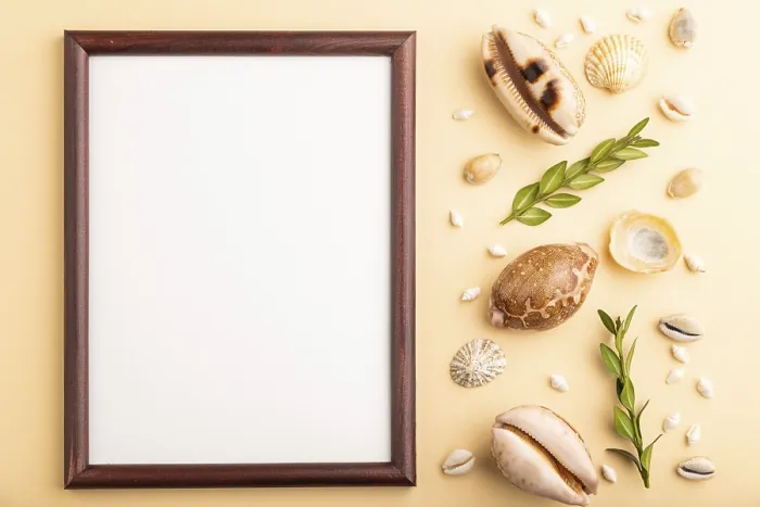 Framed Print : Composition with Seashells Print - Travel Concept Framed Print : Composition with Seashells Print - Travel Concept