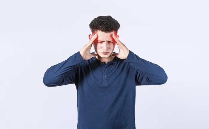 Framed Print : Man with Headache Print - Isolated Background Framed Print : Man with Headache Print - Isolated Background