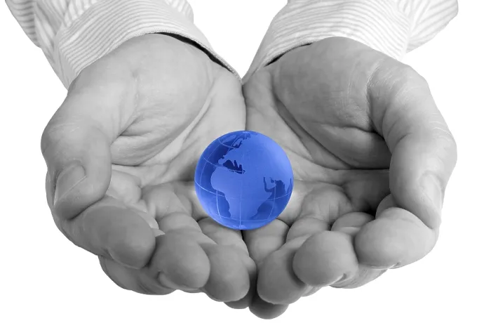 Framed Print : Conceptual Image of Globe in Hand Print Framed Print : Conceptual Image of Globe in Hand Print