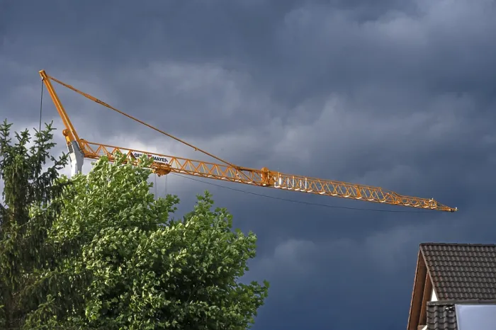 Framed Print : Construction Crane in a Thunderstorm Print, Bavaria, Germany Framed Print : Construction Crane in a Thunderstorm Print, Bavaria, Germany