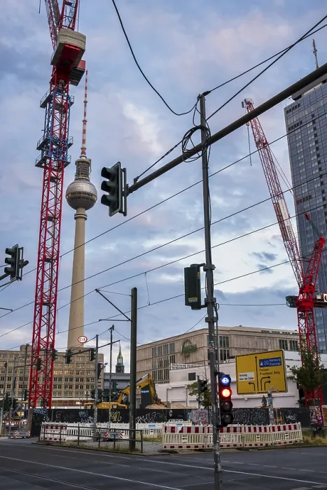 Framed Print : Construction Cranes in Front of Television Tower Print, Berlin Framed Print : Construction Cranes in Front of Television Tower Print, Berlin