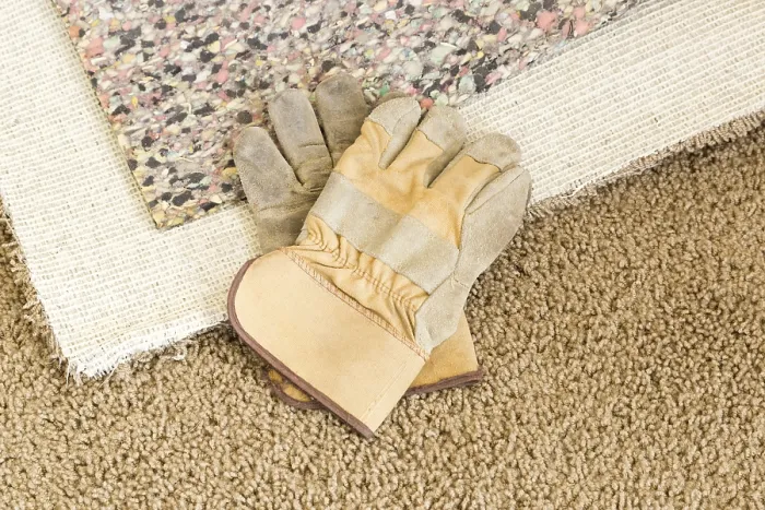 Framed Print : Construction Gloves on Pulled Back Carpet Print Framed Print : Construction Gloves on Pulled Back Carpet Print