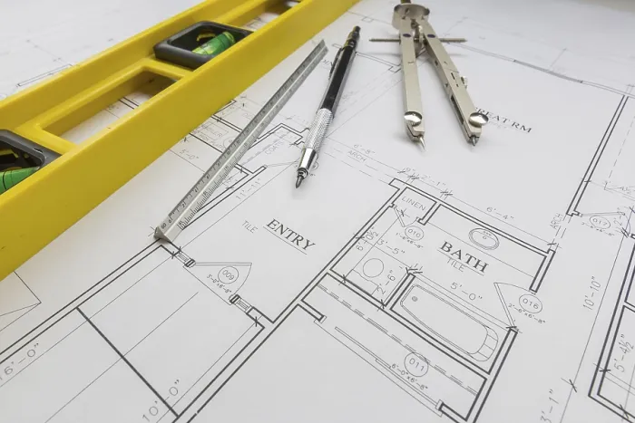 Framed Print : Construction Tools on Custom House Plans Print Framed Print : Construction Tools on Custom House Plans Print