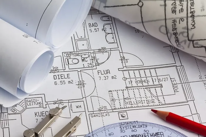 Framed Print : Construction Plan Print for Residential Building in Austria
