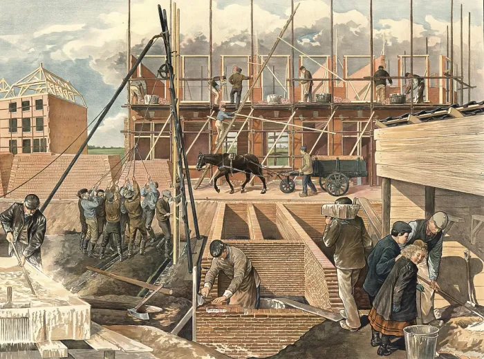 Framed Print : Construction Site Print, 1910 Framed Print : Construction Site Print, 1910