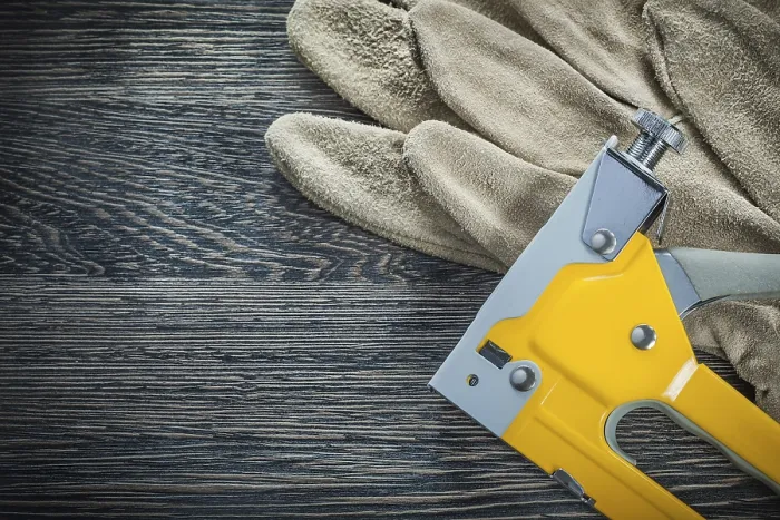 Framed Print : Construction Stapler Print with Protective Gloves Framed Print : Construction Stapler Print with Protective Gloves