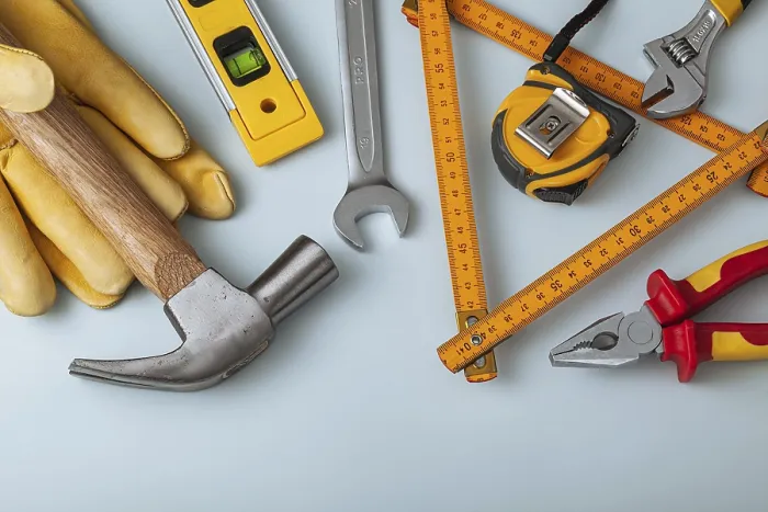 Framed Print : Construction Tools Print on Light Gray Background Framed Print : Construction Tools Print on Light Gray Background