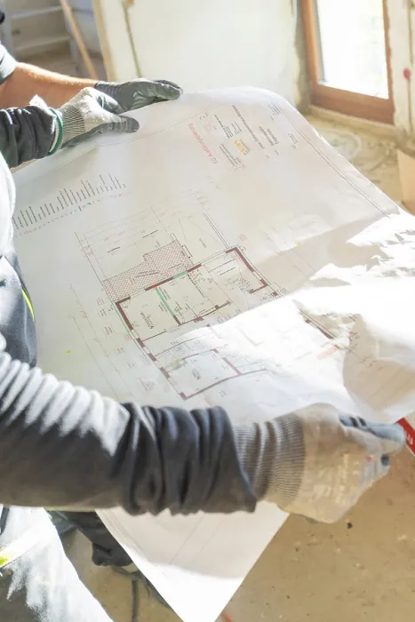 Framed Print : Construction Worker with Plan Print Framed Print : Construction Worker with Plan Print