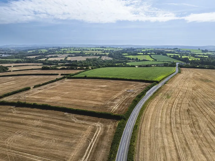 Framed Print : Cornwall Fields and Farms Drone Print, England, UK