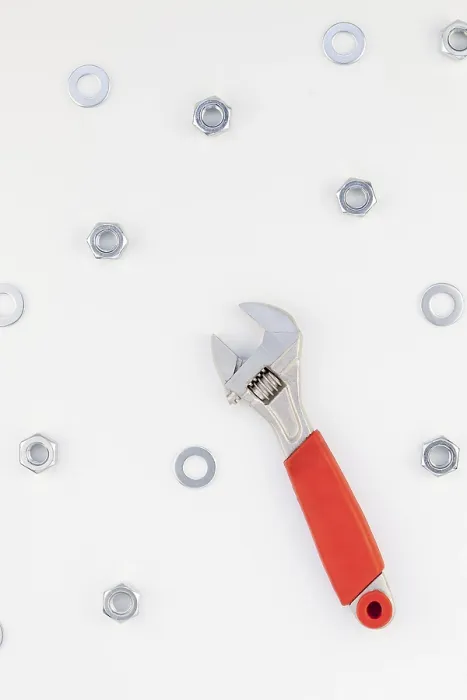 Framed Print : Metal Nuts and Spanner Print - Top View Pattern Framed Print : Metal Nuts and Spanner Print - Top View Pattern