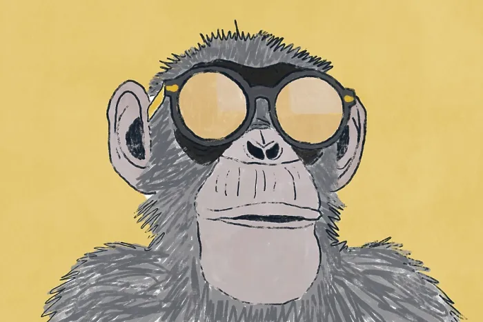 Framed Print : Monkey with Glasses Print - Vibrant Yellow Backdrop Framed Print : Monkey with Glasses Print - Vibrant Yellow Backdrop