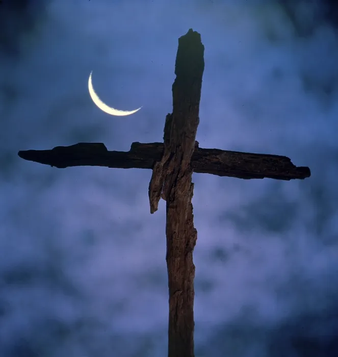 Framed Print : Cross with Crescent Moon Print Framed Print : Cross with Crescent Moon Print