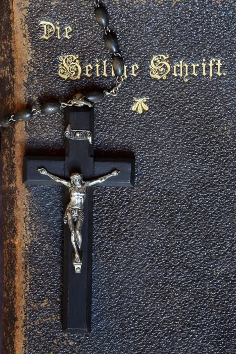 Framed Print : Holy Scripture Crucifix Print on Bible Framed Print : Holy Scripture Crucifix Print on Bible