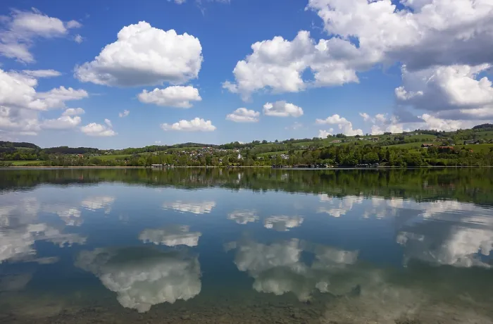 Framed Print : Cumulus Clouds Reflected in Irrsee Print, Upper Austria Framed Print : Cumulus Clouds Reflected in Irrsee Print, Upper Austria