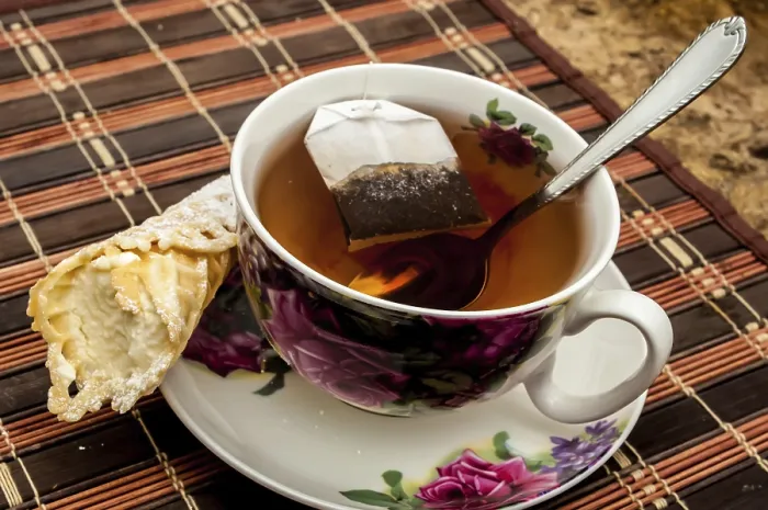Framed Print : Cup of Tea with Pastry Print After Dinner Framed Print : Cup of Tea with Pastry Print After Dinner