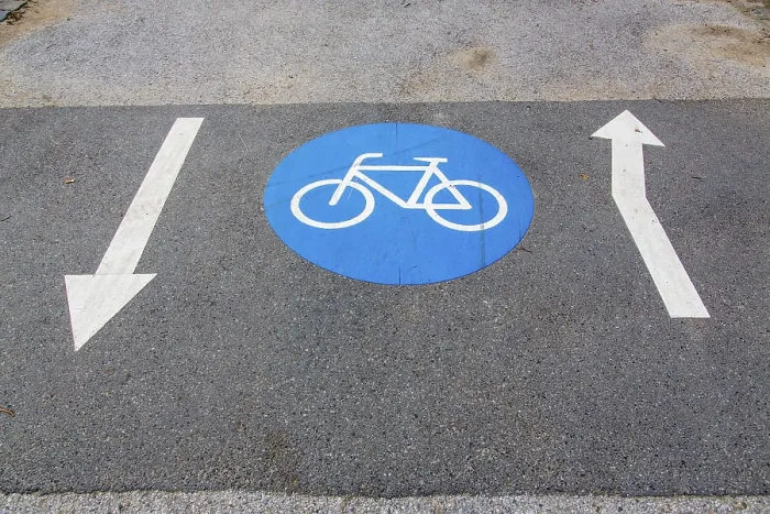 Framed Print : Cycle Path Marking Print on Pavement Framed Print : Cycle Path Marking Print on Pavement