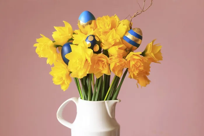 Framed Print : Daffodils and Easter Eggs Print, Dresden, Saxony