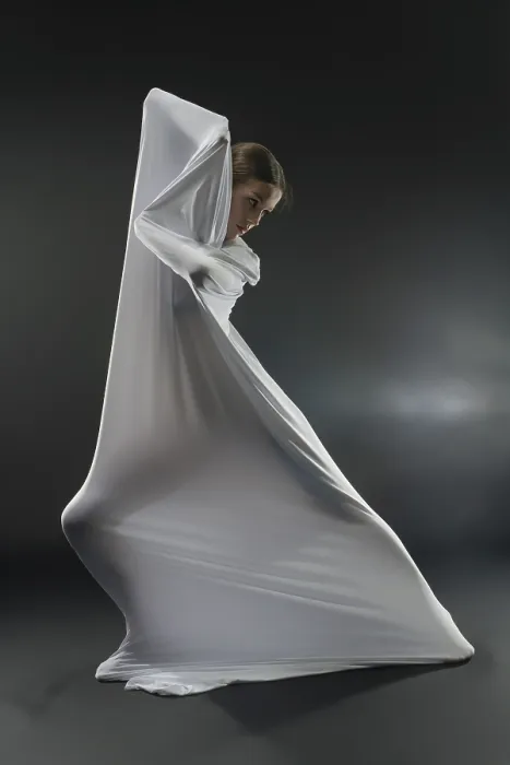 Framed Print : Fluid Movement Print: Dancer with White Fabric