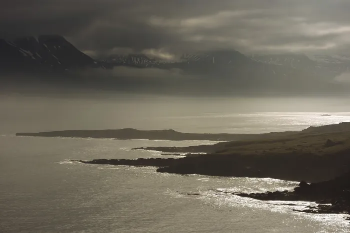 Framed Print : Dark Clouds Over Faskruosfjorour Mountains Print