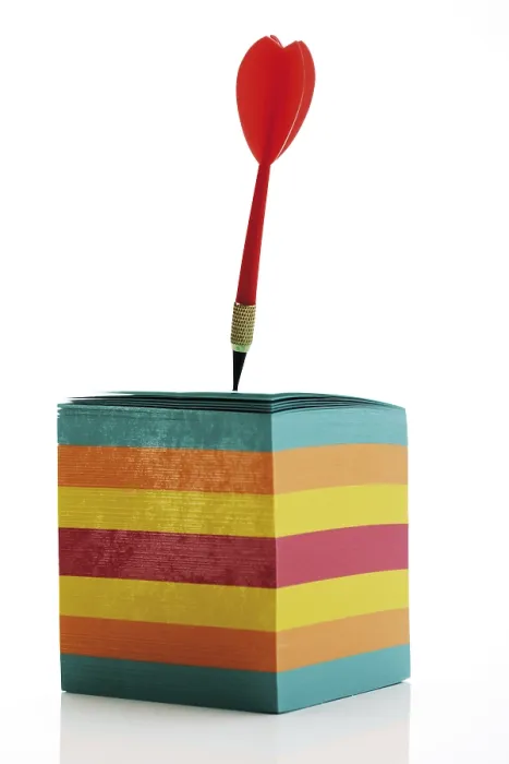 Framed Print : Dart Stuck in Multicoloured Notepaper Print Framed Print : Dart Stuck in Multicoloured Notepaper Print