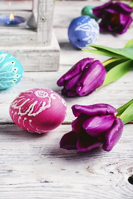 Framed Print : Decorated Easter Eggs and Flowers Print on Light Background Framed Print : Decorated Easter Eggs and Flowers Print on Light Background