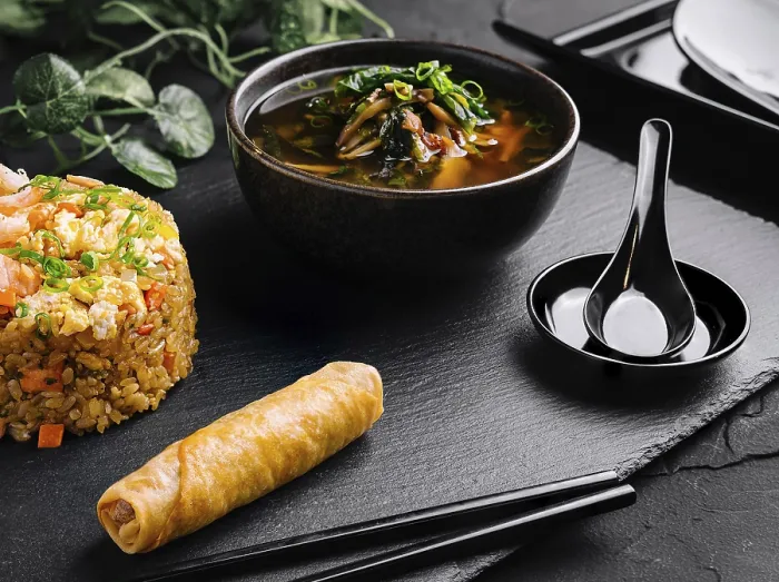Framed Print : Fried Rice, Spring Roll and Soup Print Framed Print : Fried Rice, Spring Roll and Soup Print