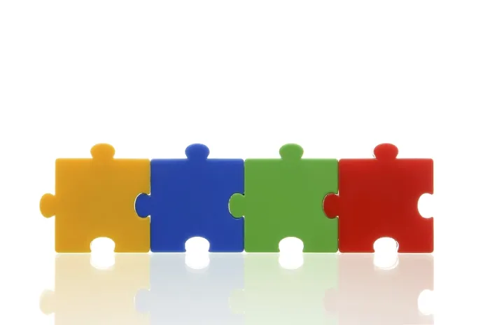 Framed Print : Four Coloured Puzzle Pieces Print, Symbolic Team Unity Framed Print : Four Coloured Puzzle Pieces Print, Symbolic Team Unity