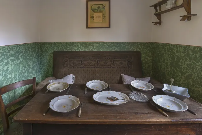 Framed Print : Print of Kitchen Dining Table, Workers Flat 1900 Framed Print : Print of Kitchen Dining Table, Workers Flat 1900